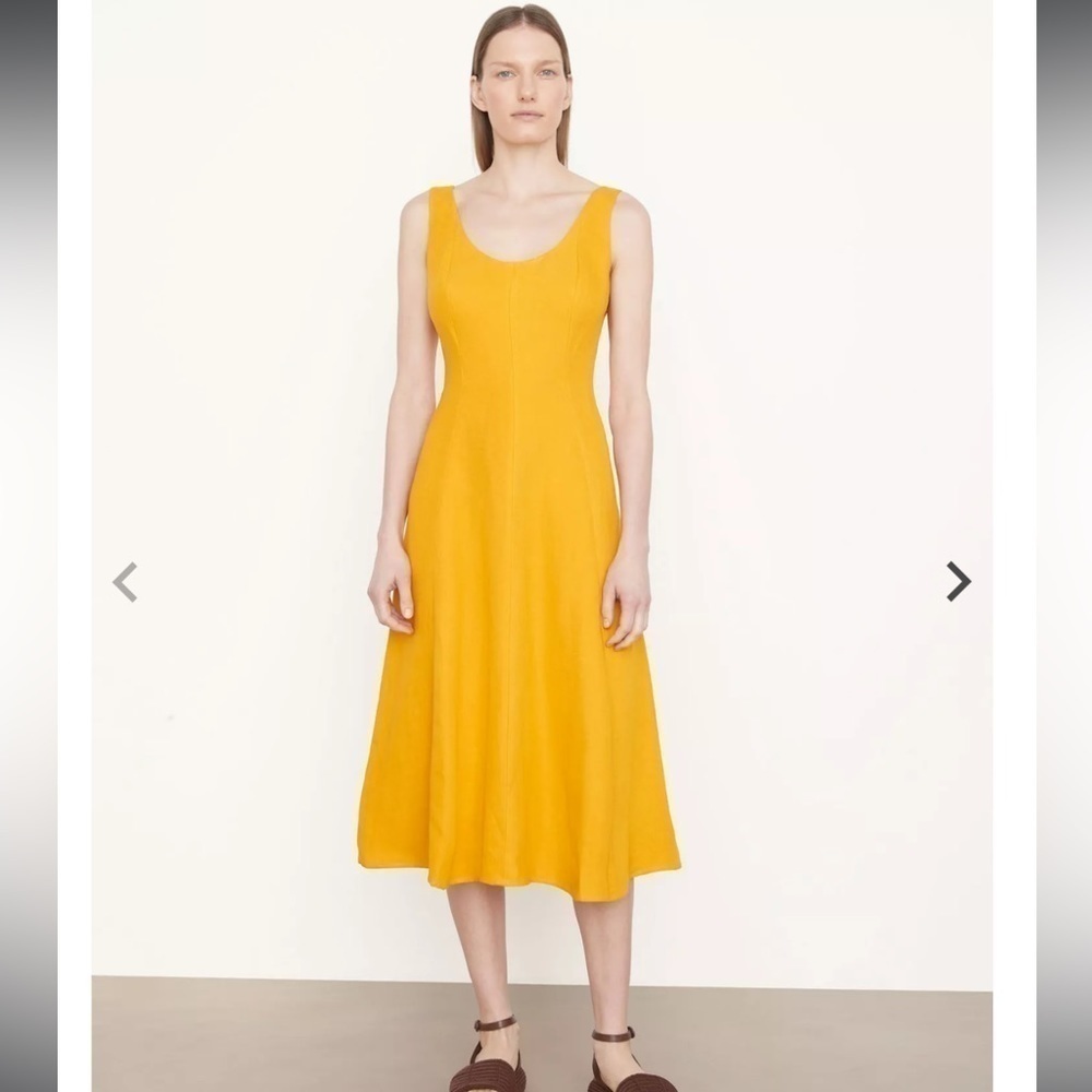 Nwot Vince Paneled Scoop Neck Sleeveless Dress Yellow Midi Size M